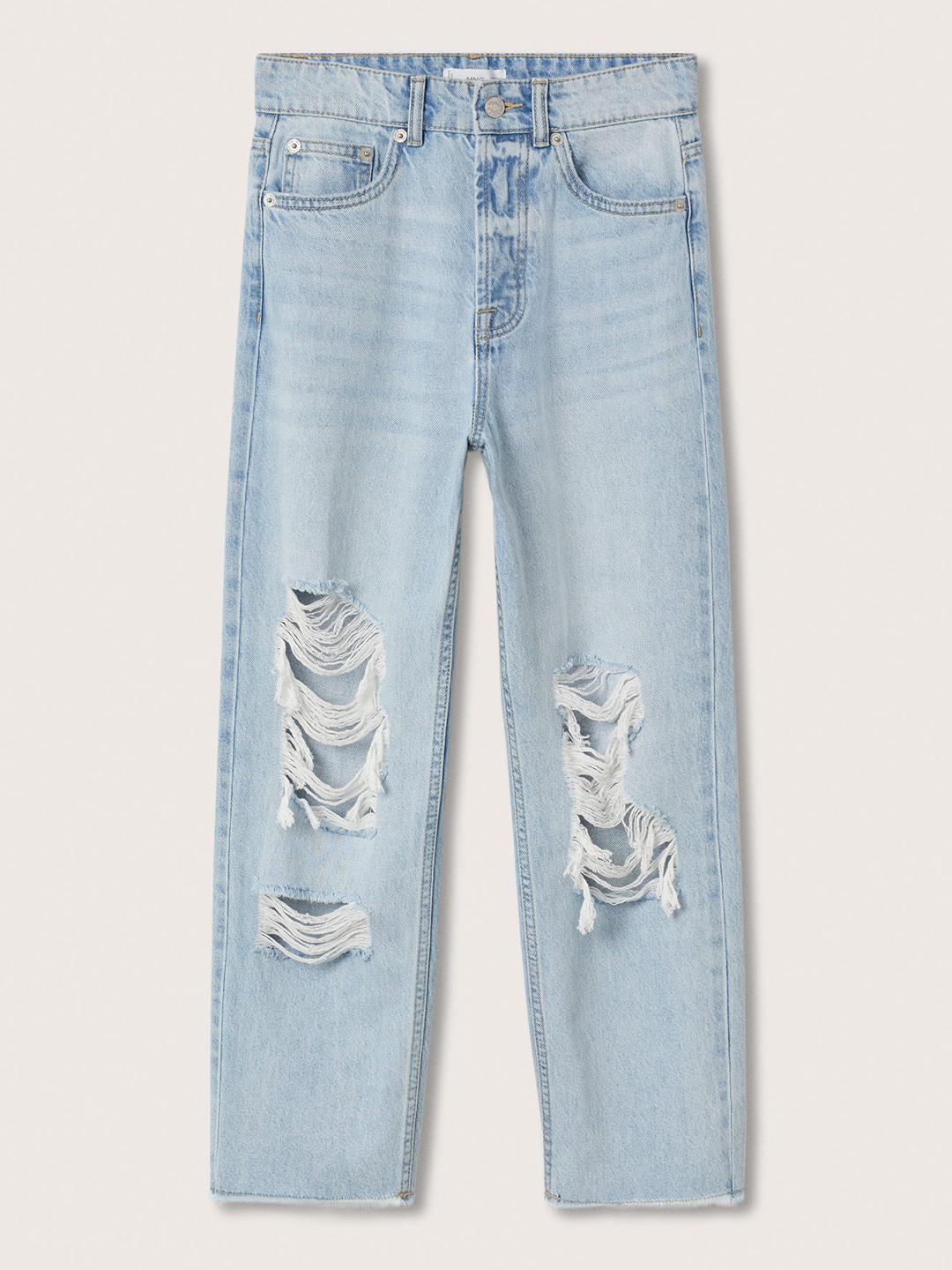 Buy Mango Kids Teen Girls Blue Straight Fit Highly Distressed Light