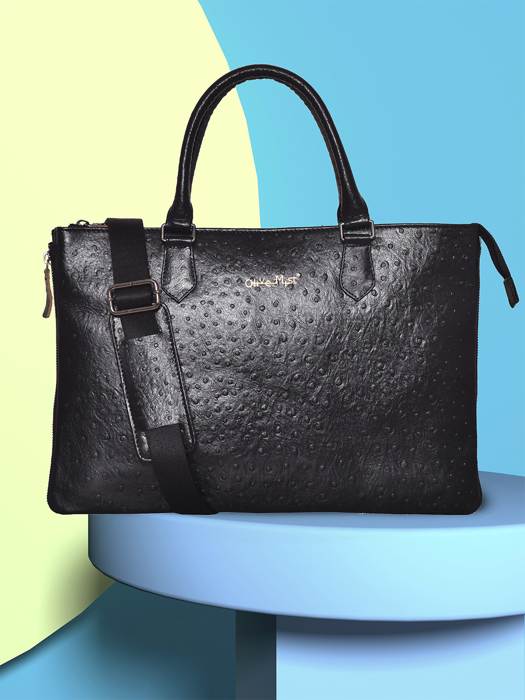 Buy OLIVE MIST Unisex Black Textured Leather Laptop Bag Laptop Bag