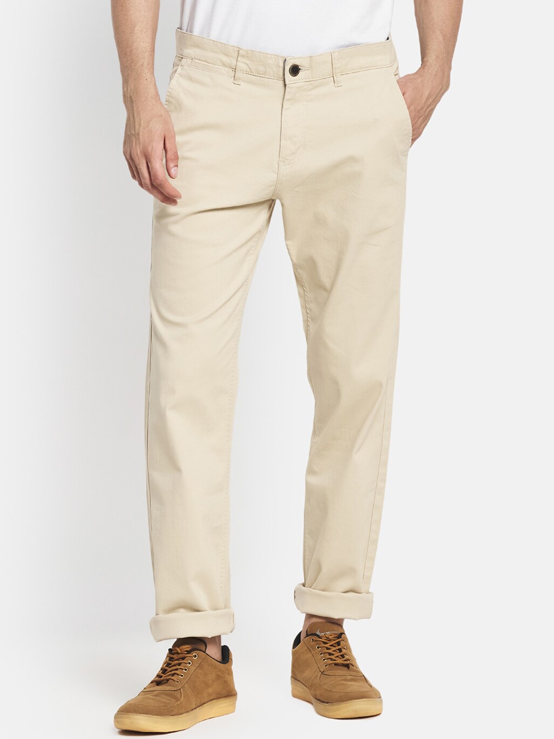 Buy Octave Men Cream Coloured Chinos Trousers - Trousers for Men ...