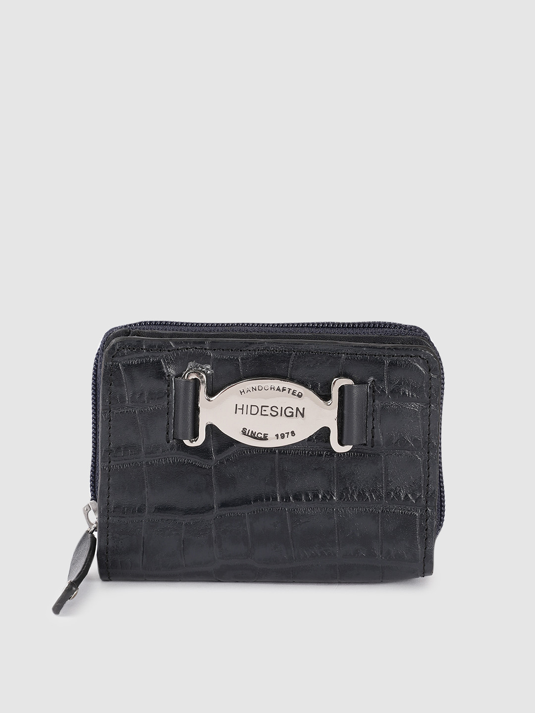 Buy Hidesign Women Navy Blue Textured Leather Two Fold Wallet Wallets