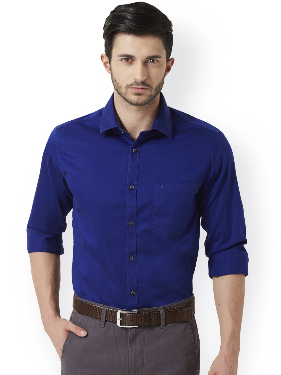 Buy Peter England Men Blue Slim Fit Solid Semiformal Shirt - Shirts for ...