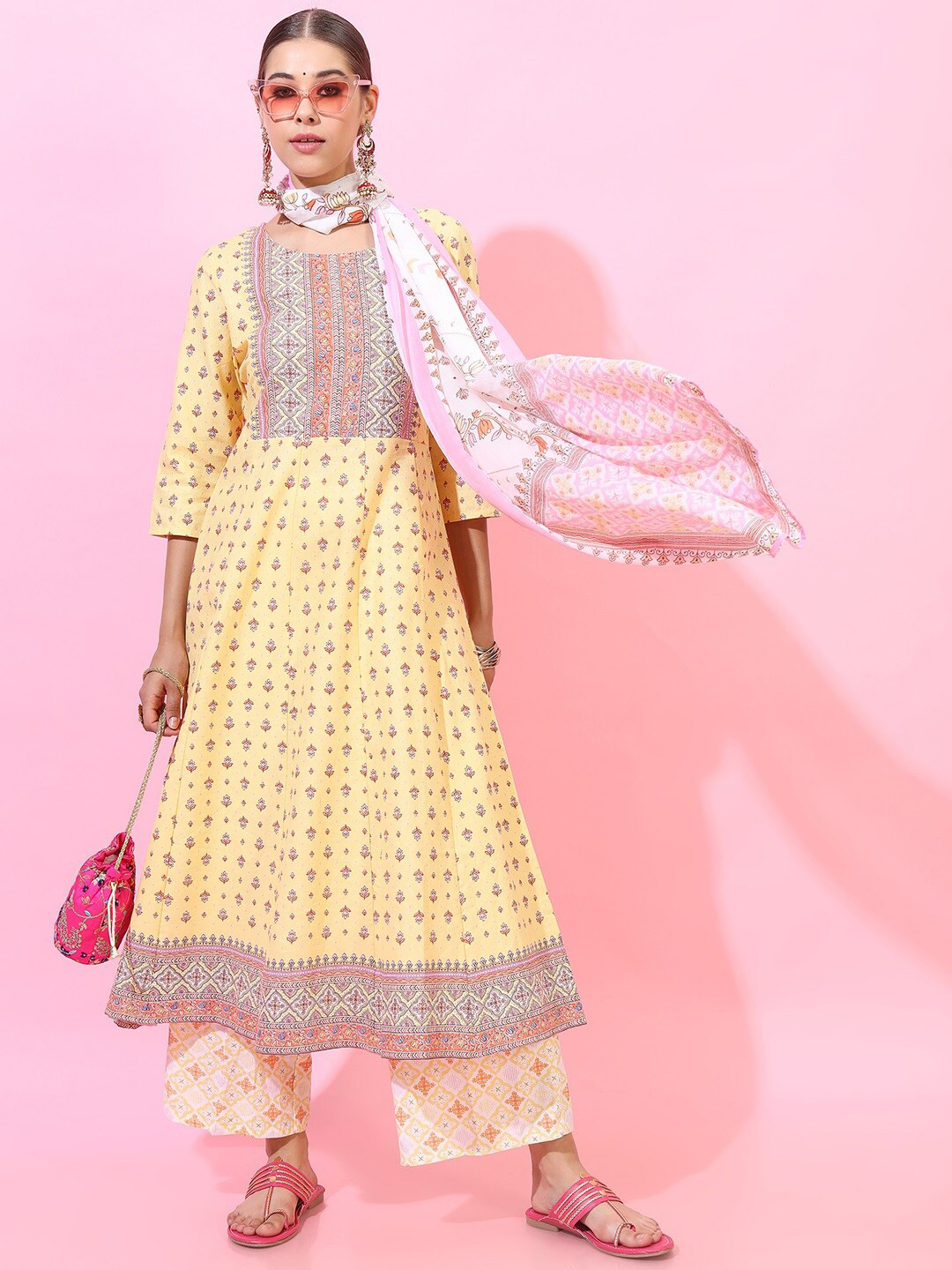 Women's Yellow Floral Printed Empire Kurti