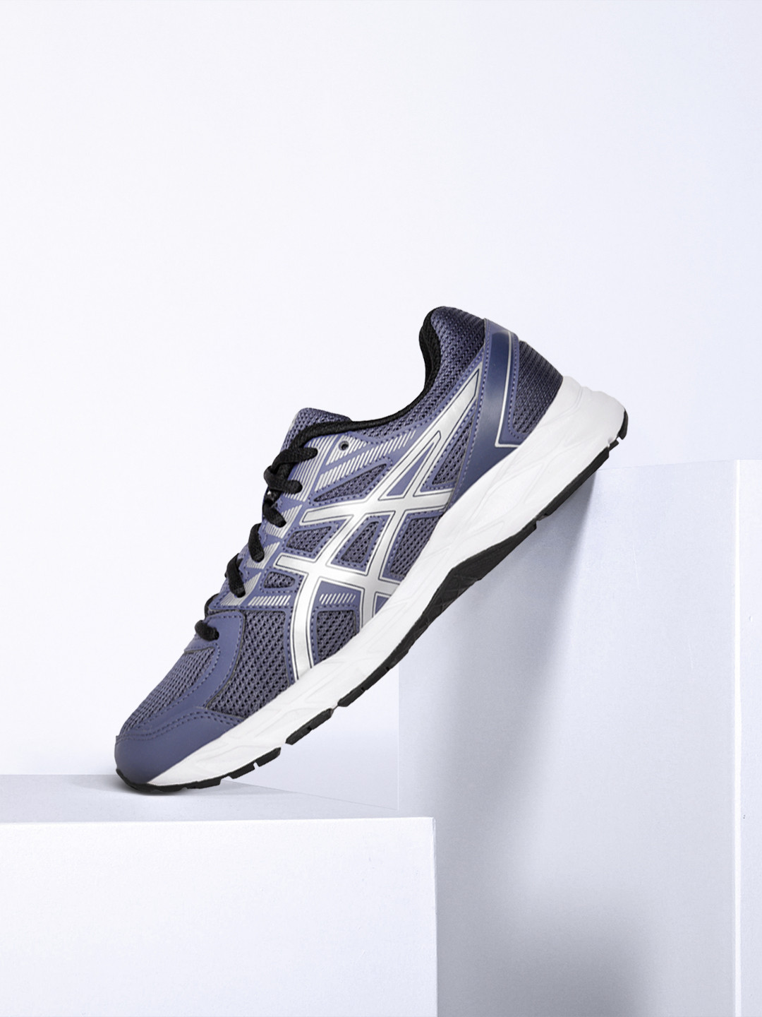 Buy ASICS Men Navy Blue & Silver Woven Design Jolt 1 Running Shoes Sports Shoes for Men