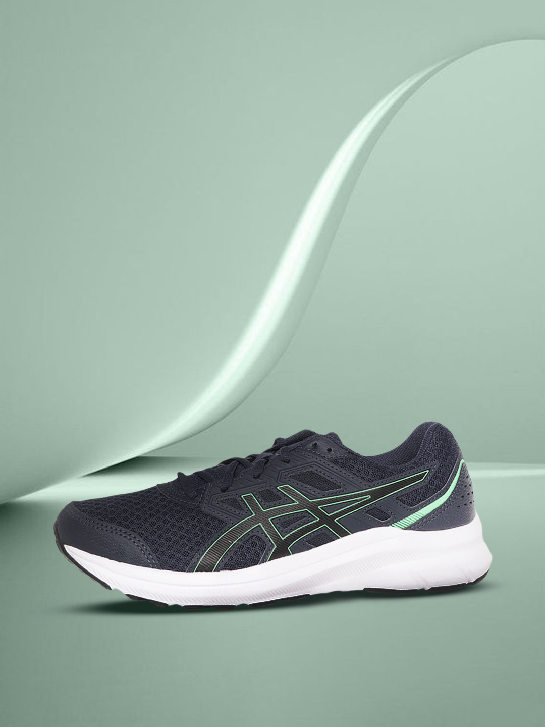 Buy ASICS Men Navy Blue & Green Woven Design Jolt 3 Running Shoes