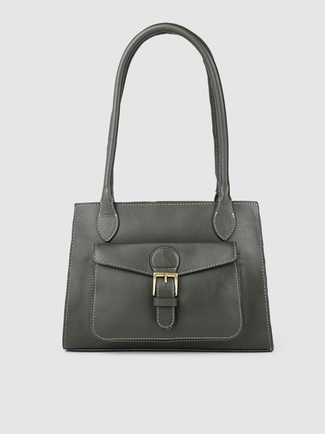 Buy Hidesign Olive Green Leather Structured Shoulder Bag Handbags for