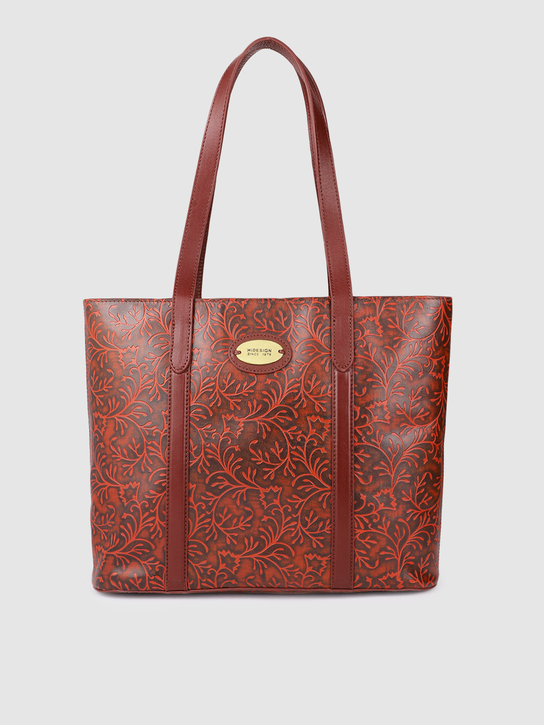 Buy Hidesign Women Maroon Floral Textured Leather Structured Shoulder