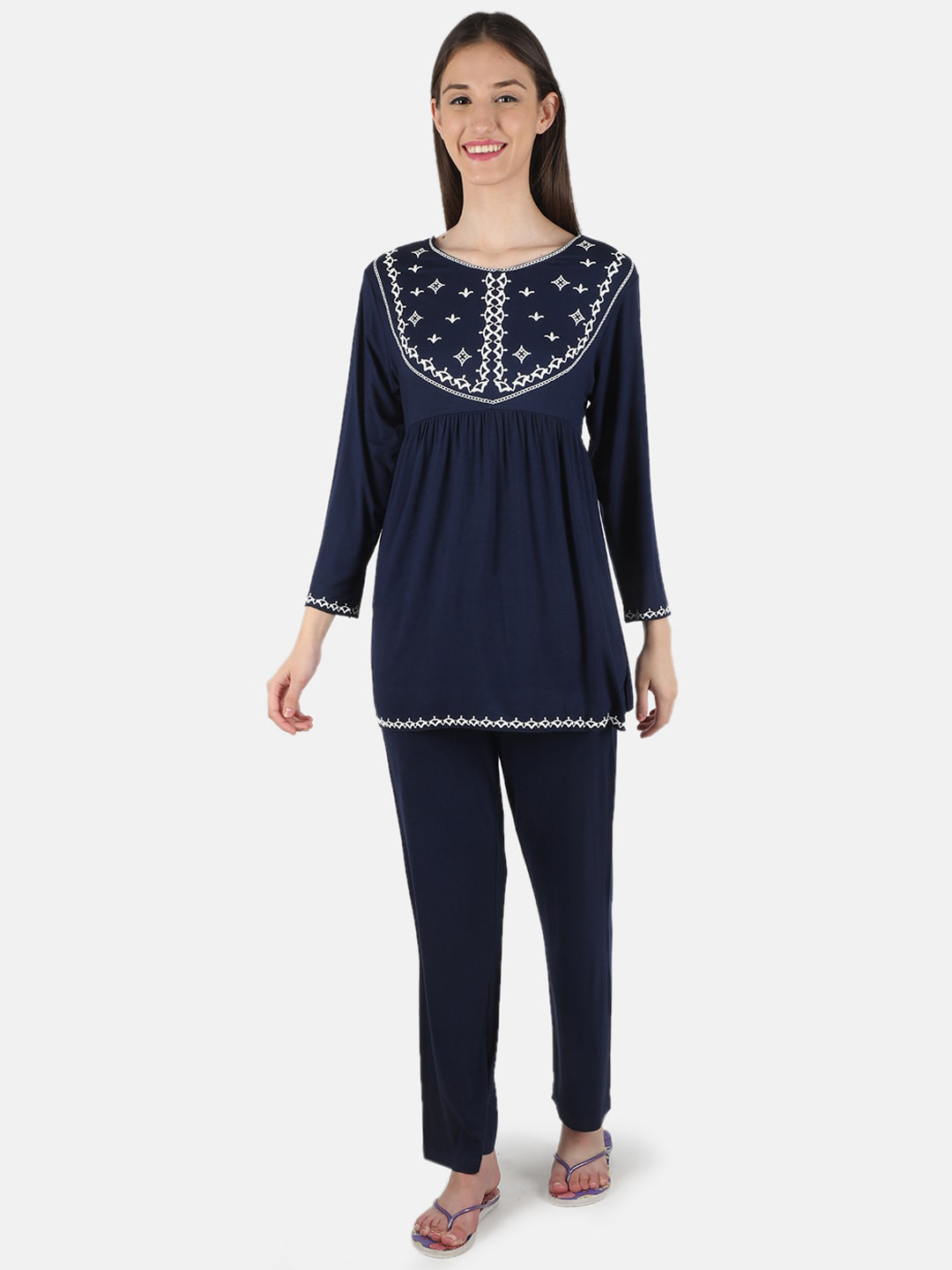 Women Blue Printed Night Suit