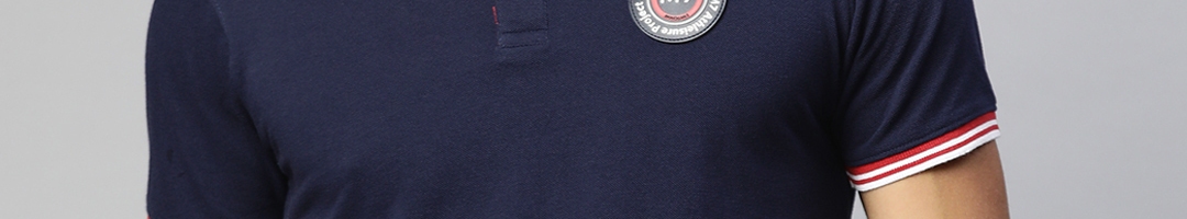 Buy M7 By Metronaut Men Navy Blue Polo Collar Applique T Shirt ...