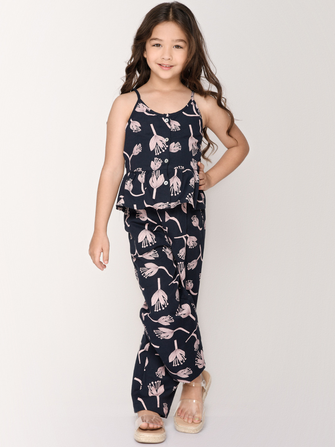 Buy Jade Garden Girls Navy Blue Floral Printed Pure Cotton Clothing Set