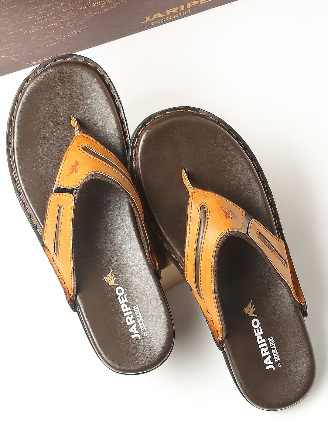 Buy Buckaroo Men Tan Brown & Black Vegan Leather Comfort Sandals