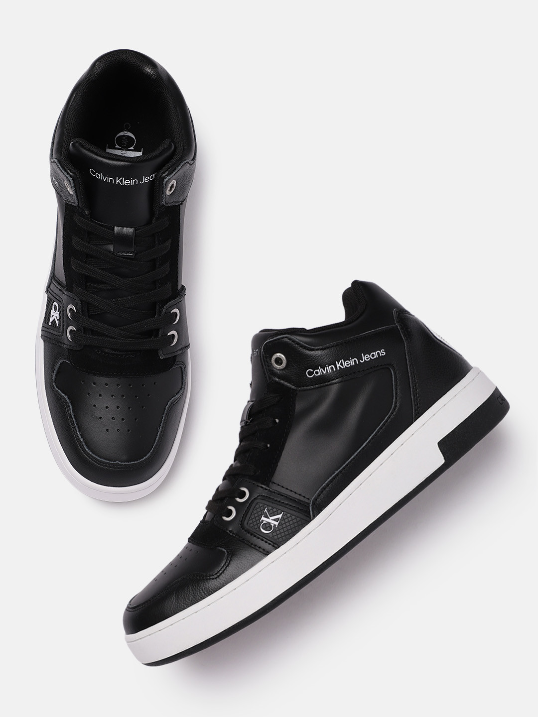 Buy Calvin Klein Men Black Leather Mid Top Sneakers Casual Shoes for