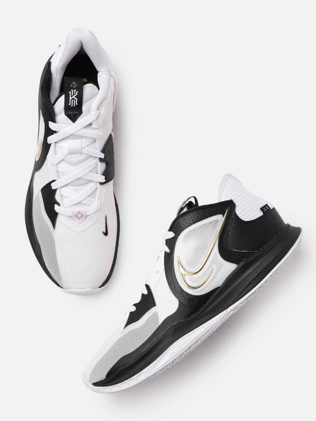 kyrie white and black shoes