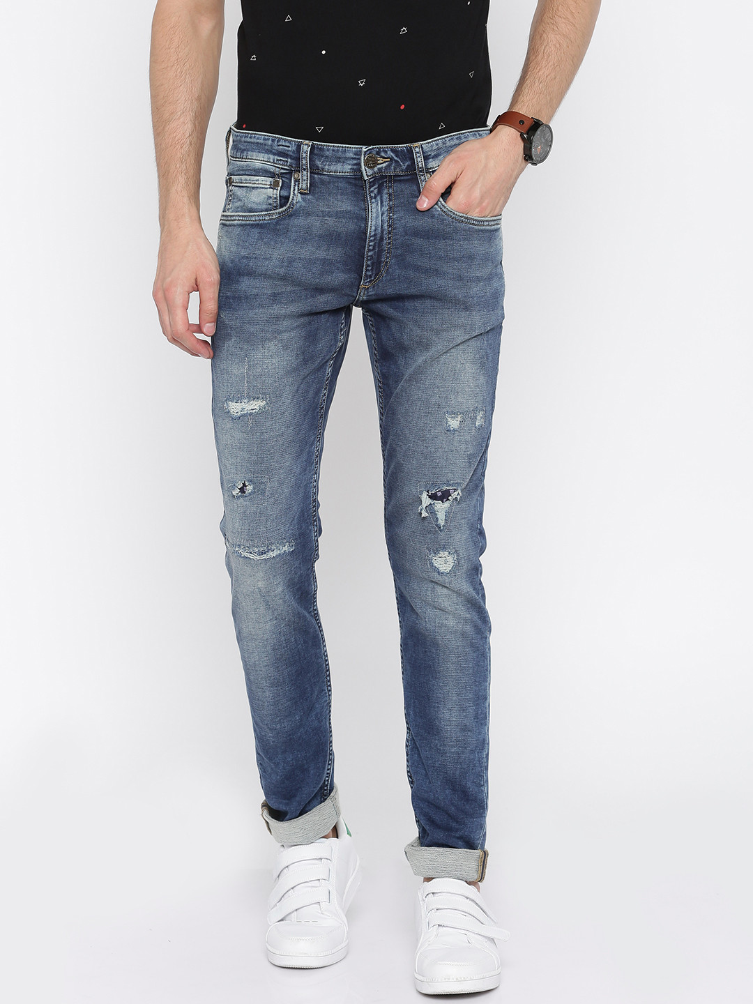 Buy Jack & Jones Men Blue Glenn Slim Fit Low Rise Mildly Distressed