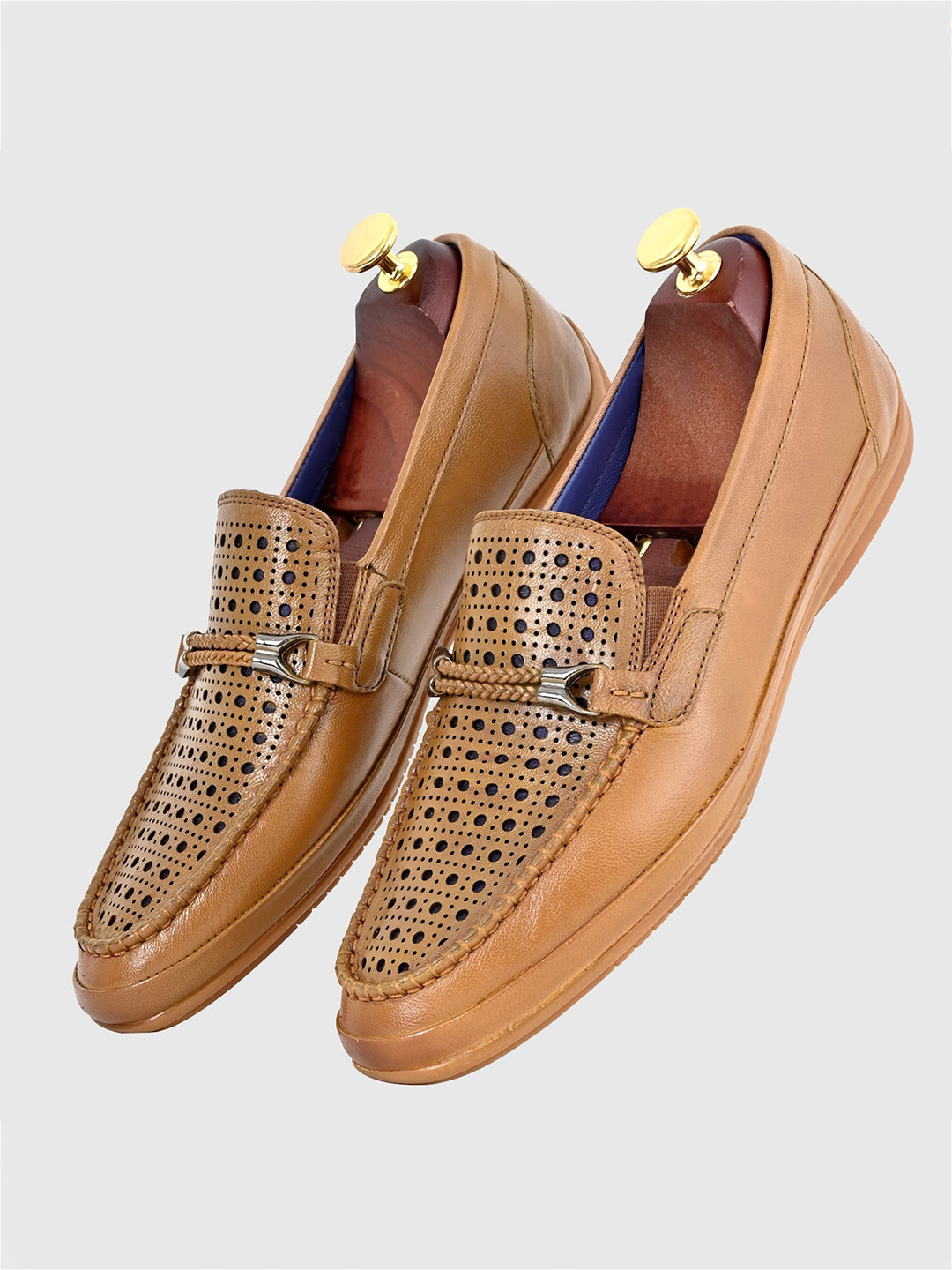 Tan Brown Polka Dot Men's Slip On Sneakers