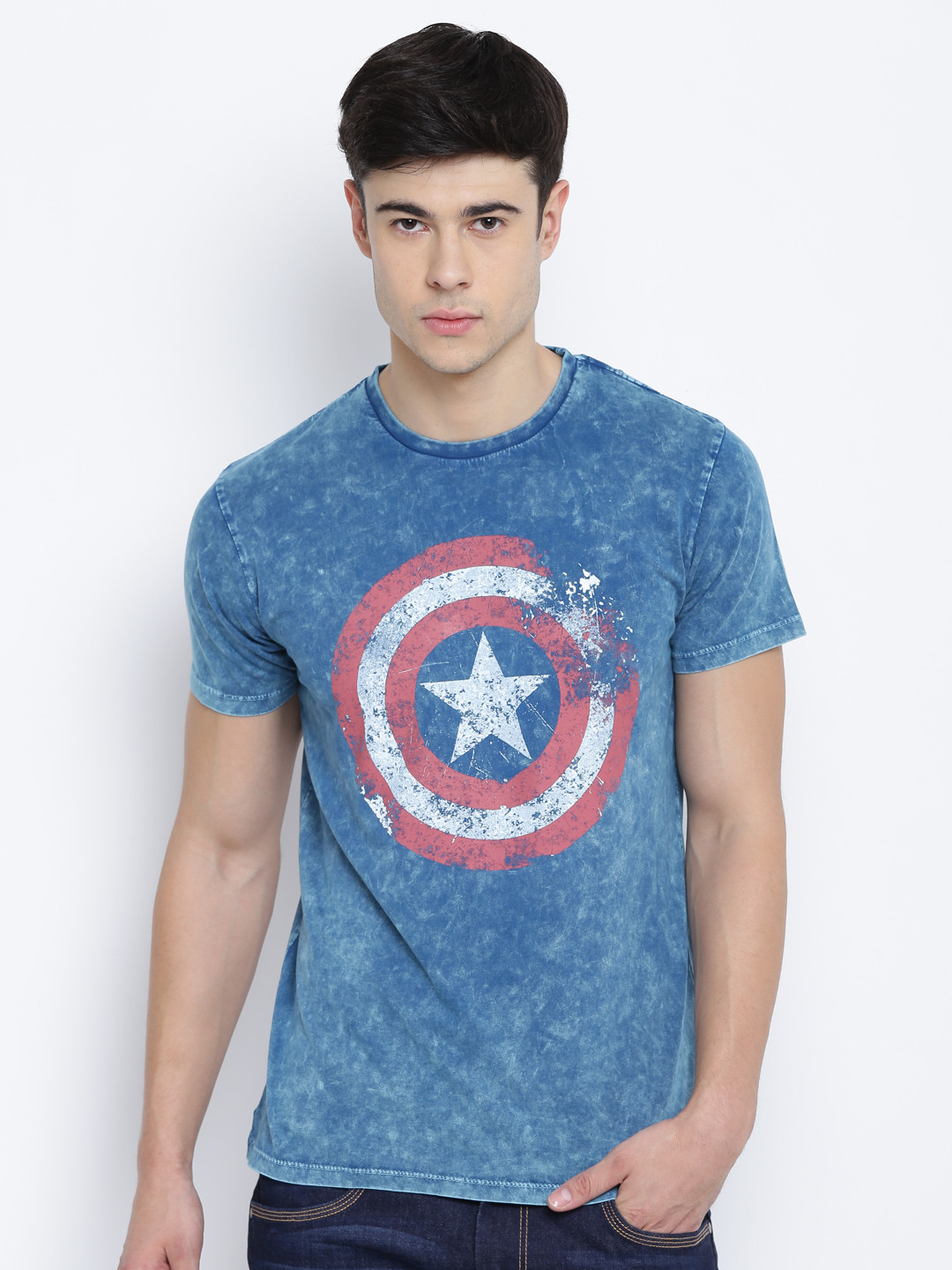 Buy Free Authority Men Blue Captain America Printed T Shirt Tshirts