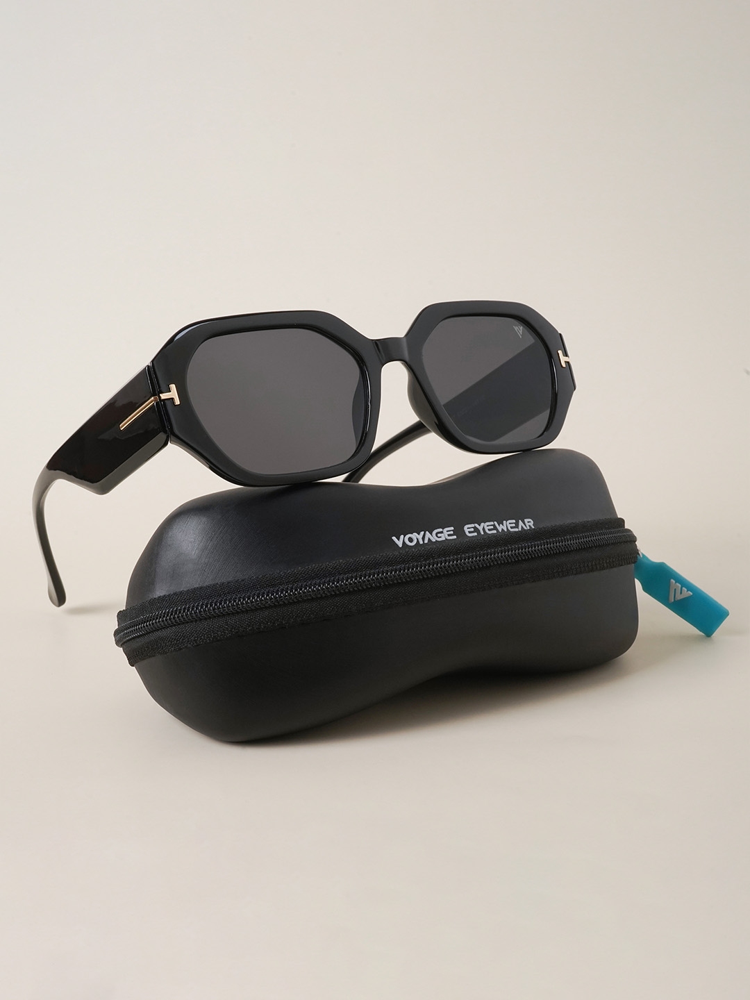 Buy Voyage Unisex Black Lens Black Rectangle Sunglasses With Uv Protected Lens Sunglasses