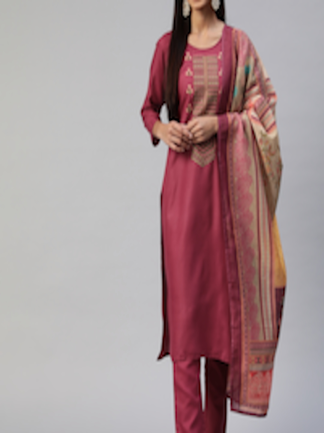 Buy SheWill Magenta Embroidered Unstitched Dress Material - Dress ...