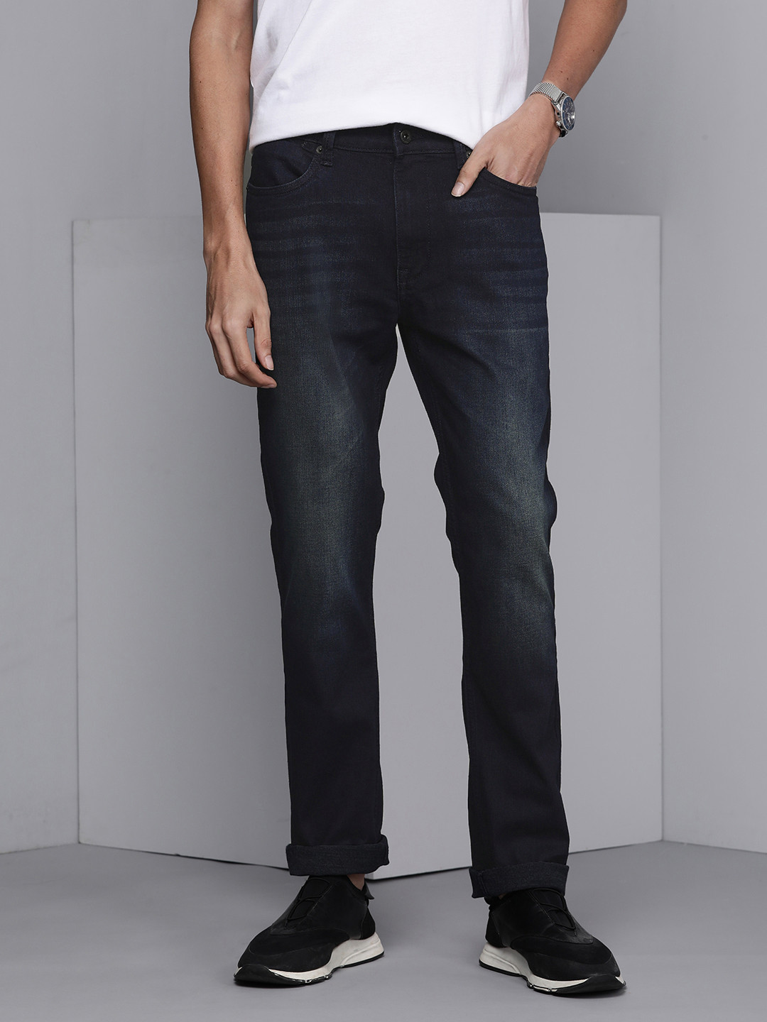 Buy Cole Invictus Men Dark Blue Light Fade Slim Fit Mid Rise