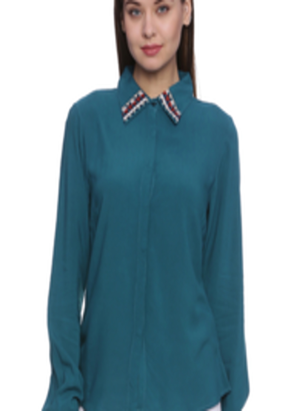 Buy Amari West Women Teal Blue Regular Fit Solid Casual Shirt - Shirts ...