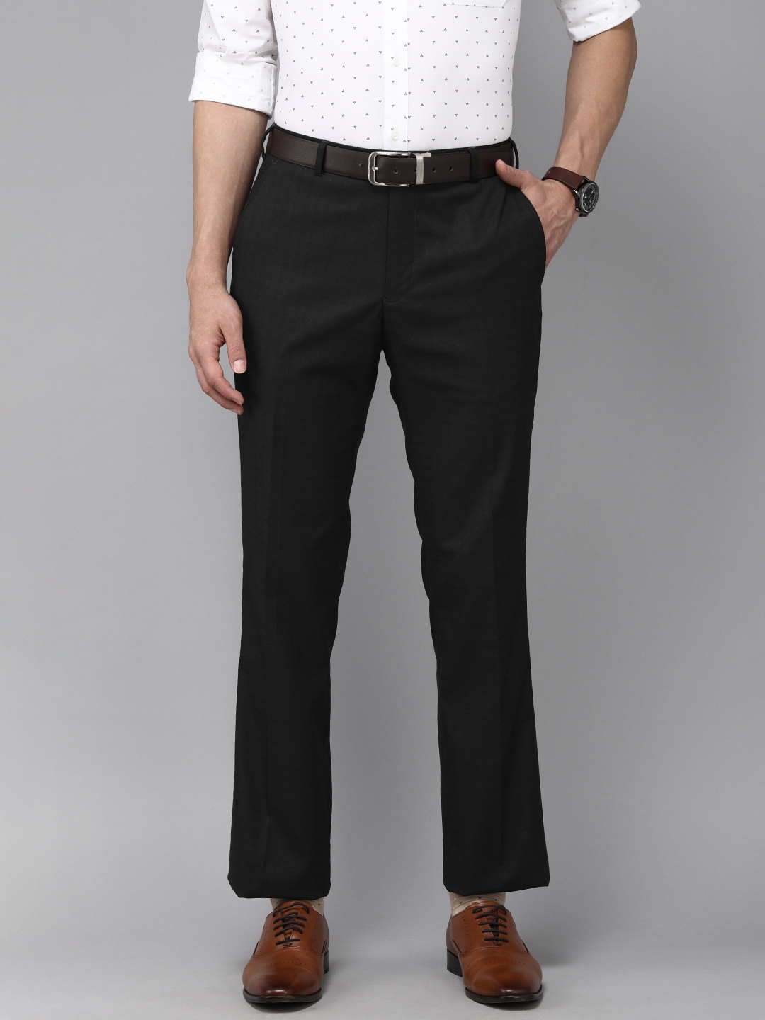Buy Park Avenue Men Black Smart Fit Low Rise Formal Trousers - Trousers ...