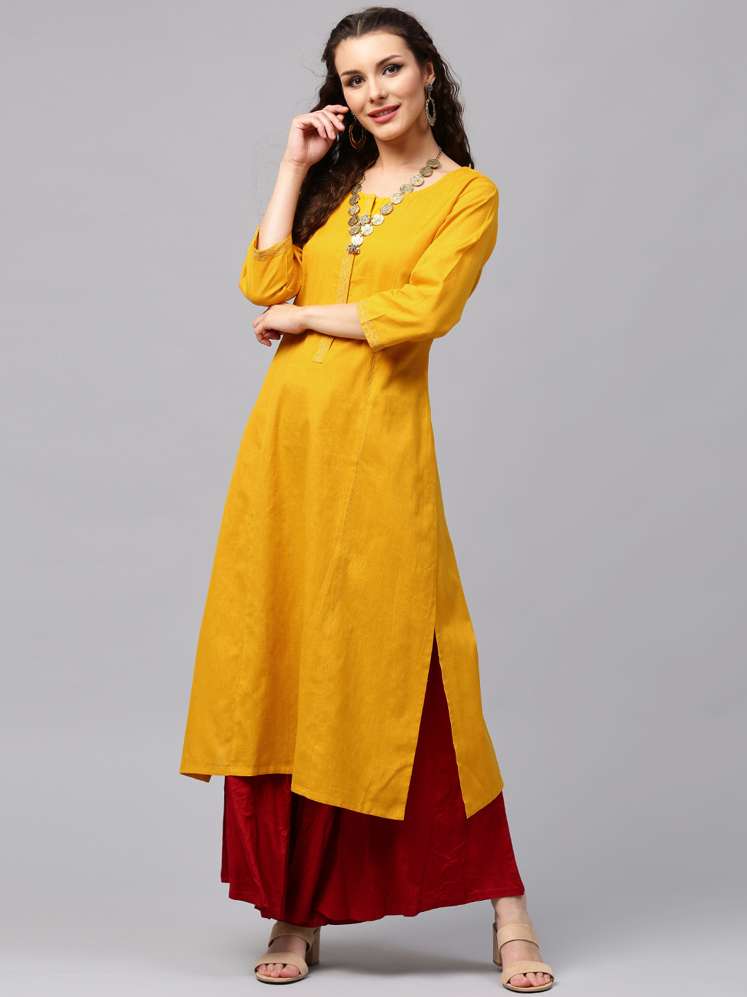 Buy Libas Women Mustard Yellow Solid Straight Kurta Kurtas for Women 1881796 Myntra