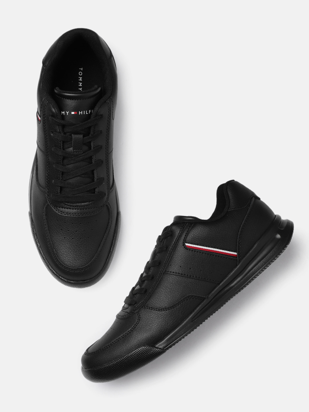 Buy Tommy Hilfiger Men Black Leather Sneakers - Casual Shoes for Men ...