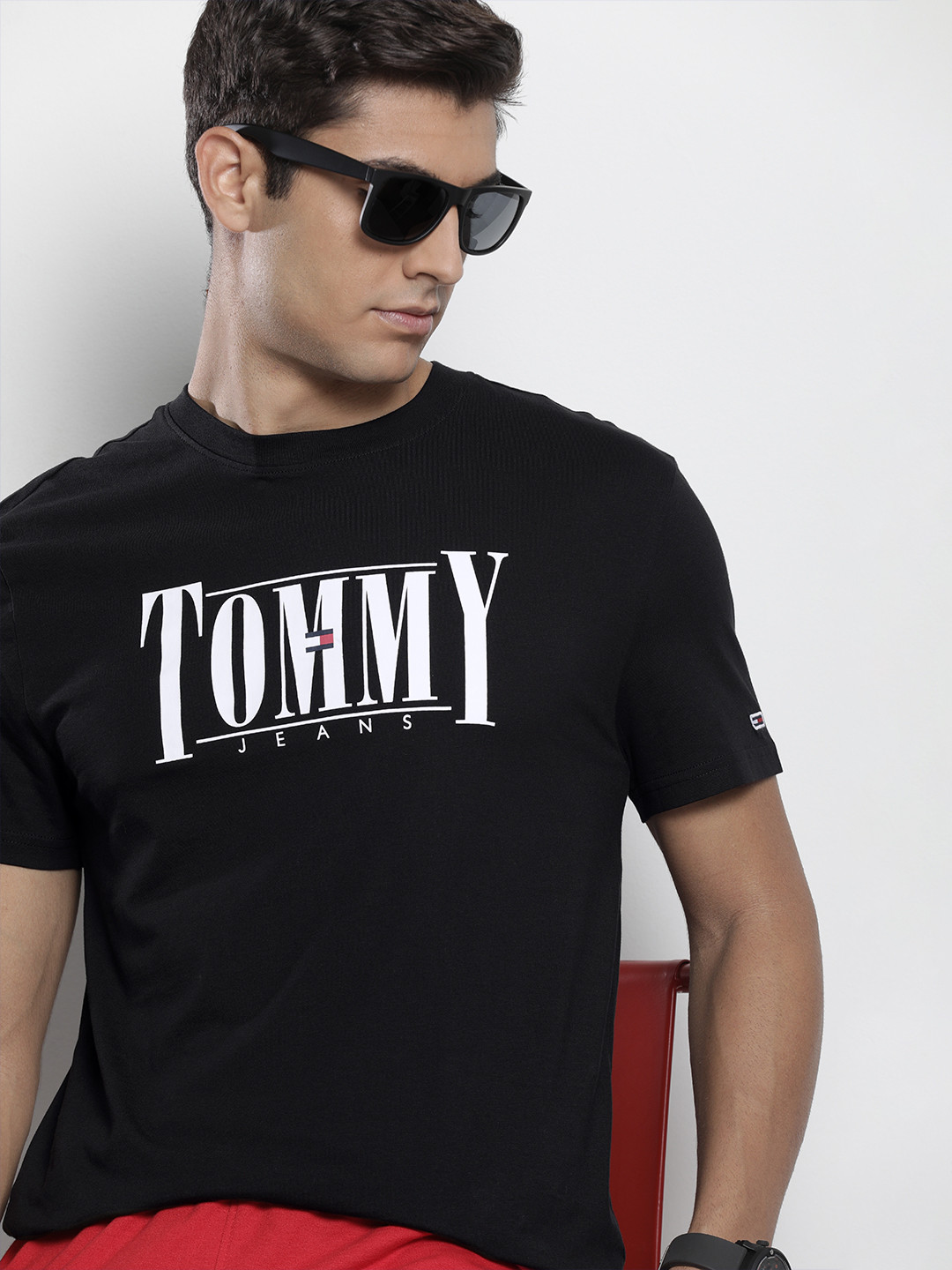 Buy Tommy Hilfiger Men Black Brand Logo Printed Pure Cotton T Shirt