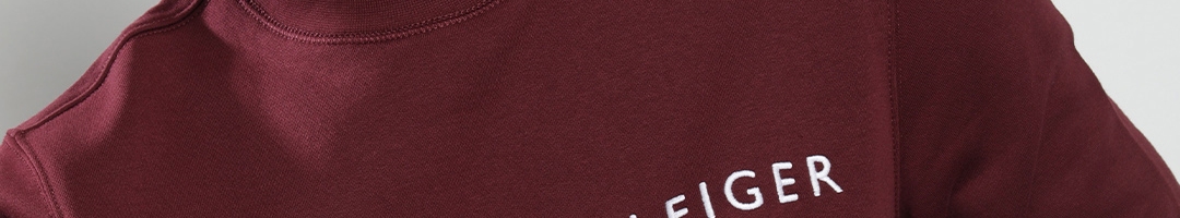 Buy Tommy Hilfiger Men Burgundy Brand Logo Embroidered Sweatshirt ...