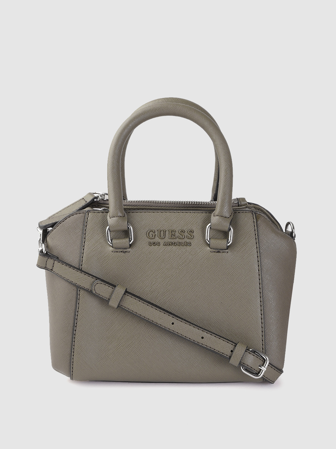 Buy GUESS Olive Green Saffinao Textured Handheld Bag With Detachable