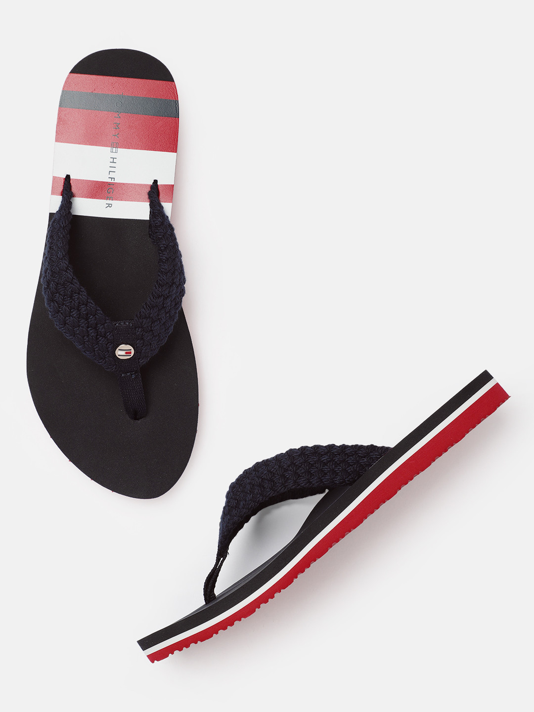 Buy Tommy Hilfiger Women Navy Blue Solid Thong Flip Flops Flip Flops