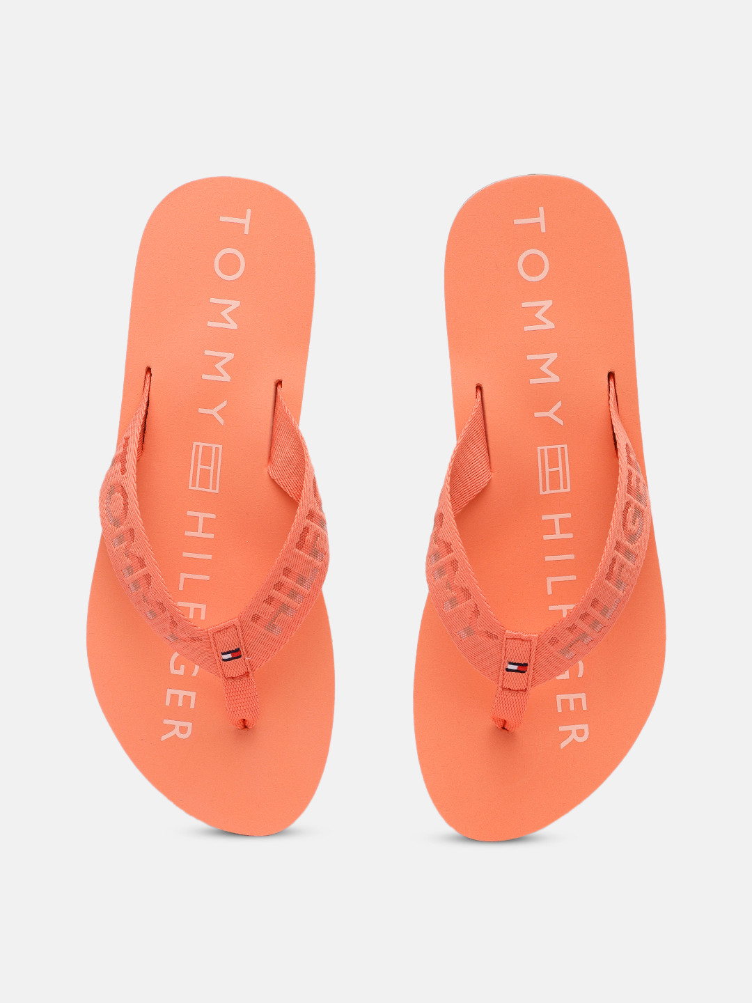 Buy Tommy Hilfiger Women Coral Red Brand Logo Woven Design Thong Flip