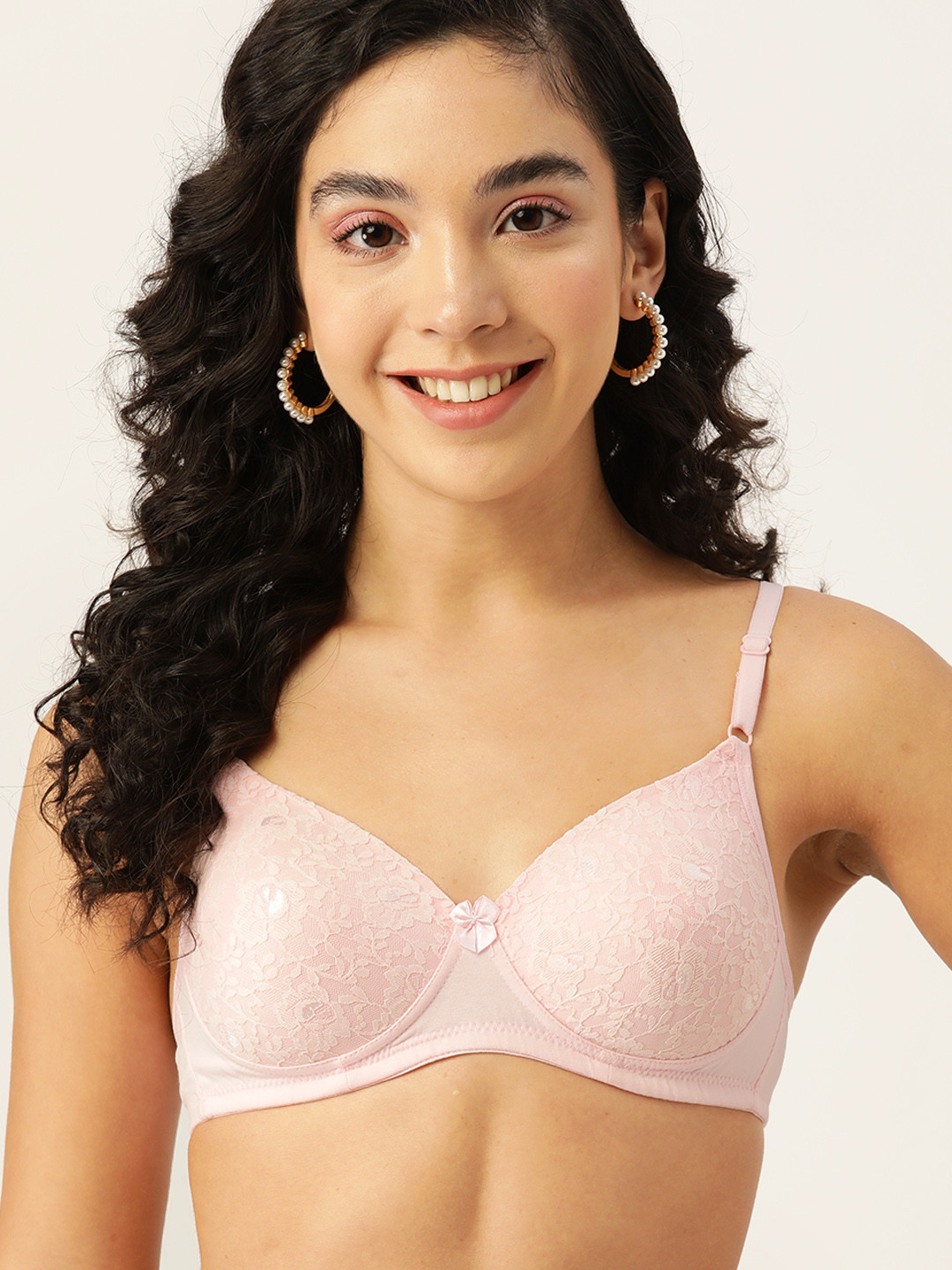 Buy DressBerry Pink Floral Lace Bra Lightly Padded Bra for Women