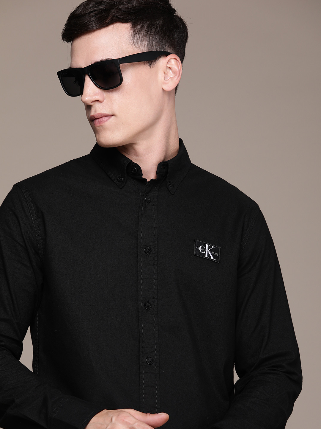 Buy Calvin Klein Jeans Men Black Solid Pure Cotton Casual Shirt