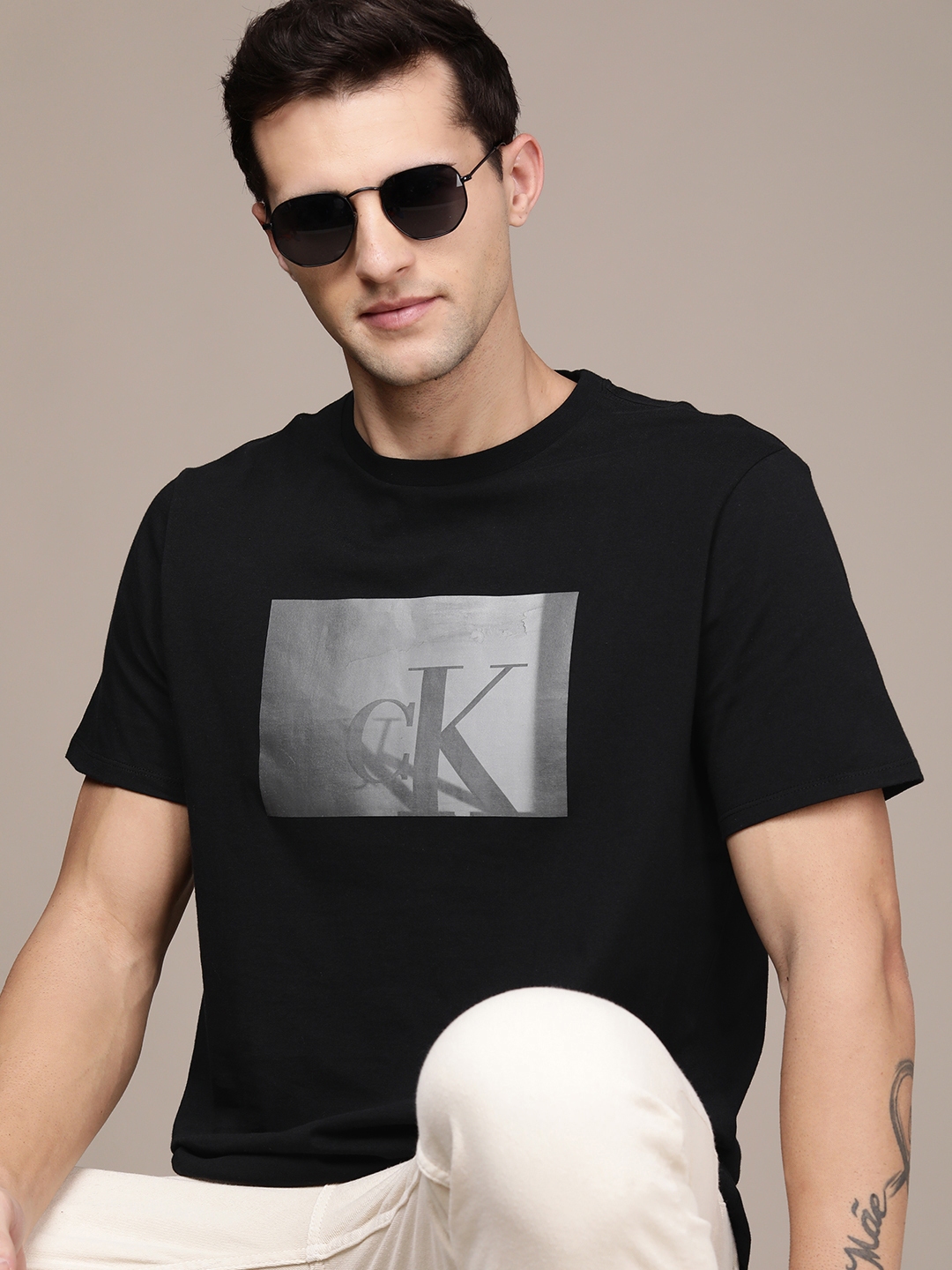 Buy Calvin Klein Jeans Men Black Brand Logo Printed Pure Cotton T Shirt Tshirts For Men 