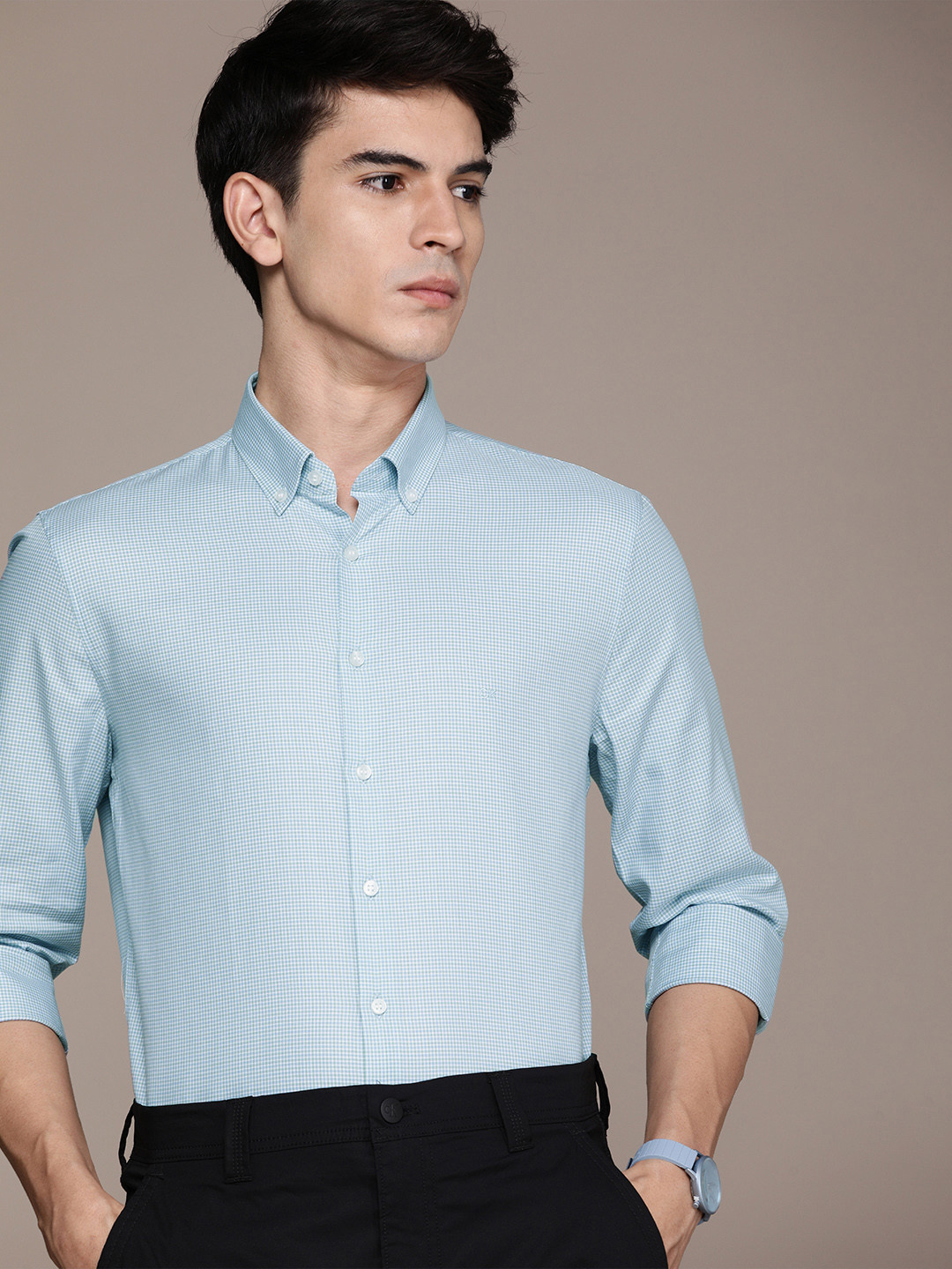 Buy Calvin Klein Jeans Men White Smart Slim Fit Micro Checks Checked