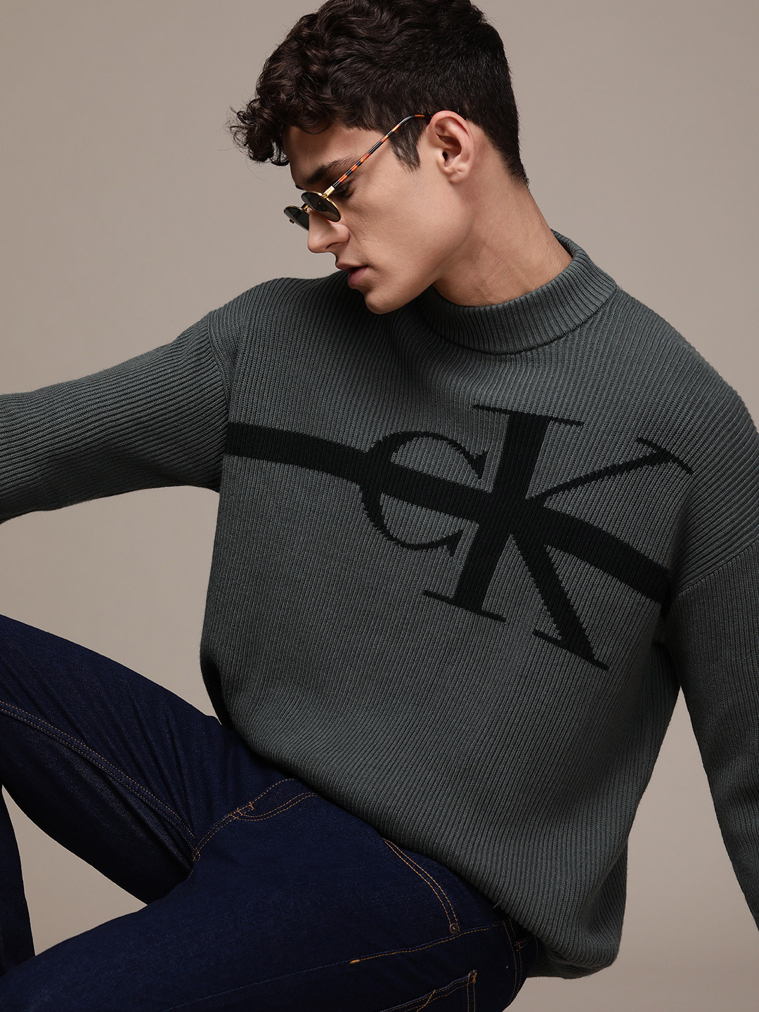 Calvin Klein Gray Cotton Men Sweater