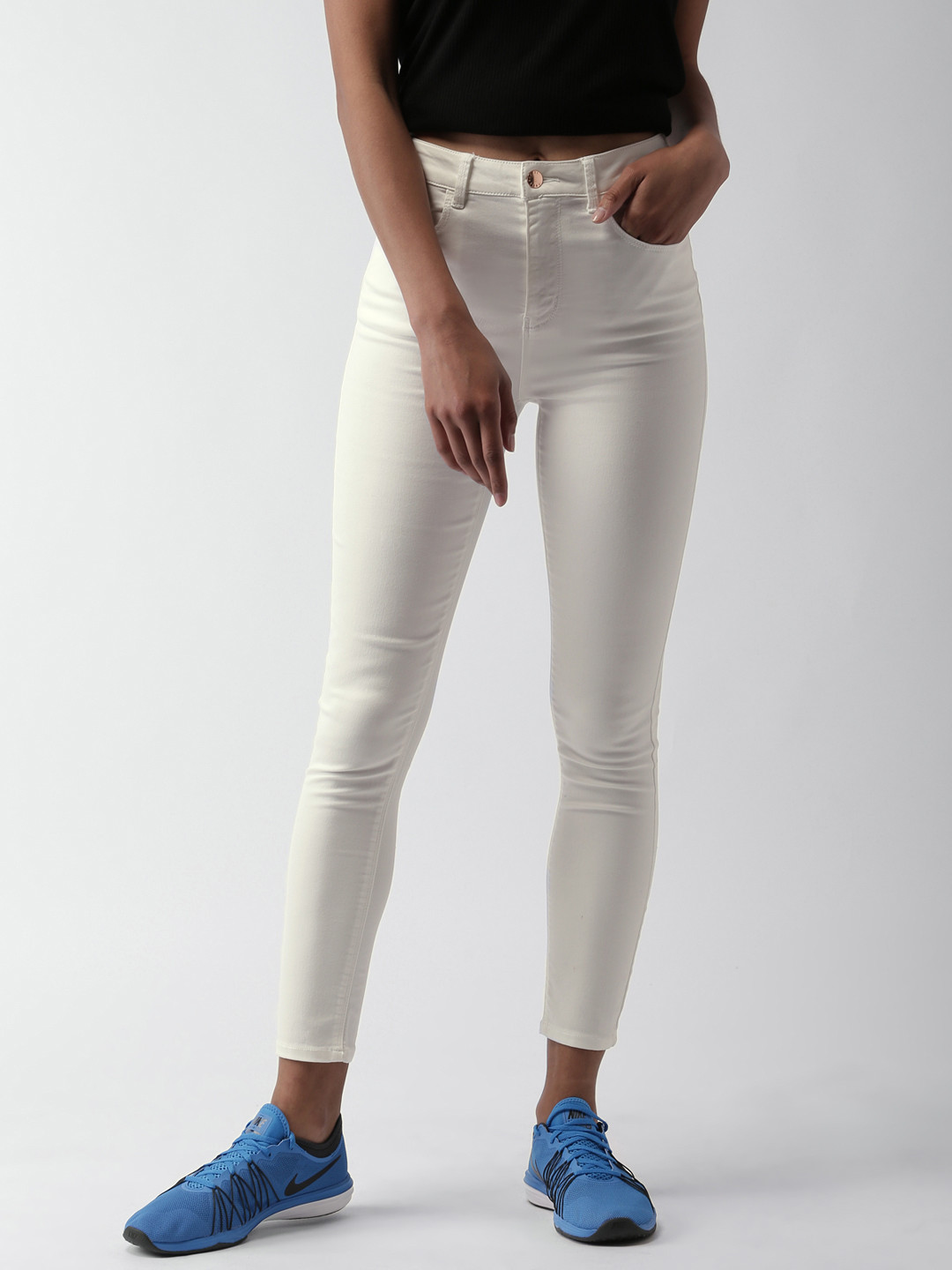 Buy FOREVER 21 Women Cream Coloured Solid Trousers Trousers for Women