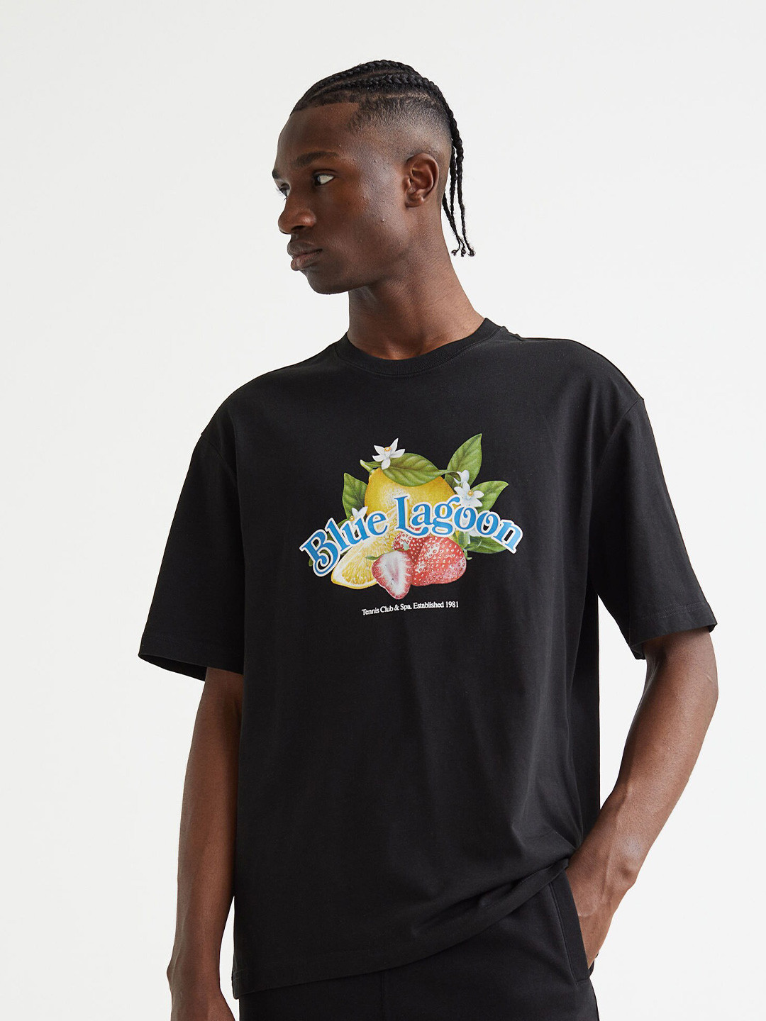 Buy H&M Men Black Relaxed Fit Printed Cotton T Shirt Tshirts for Men