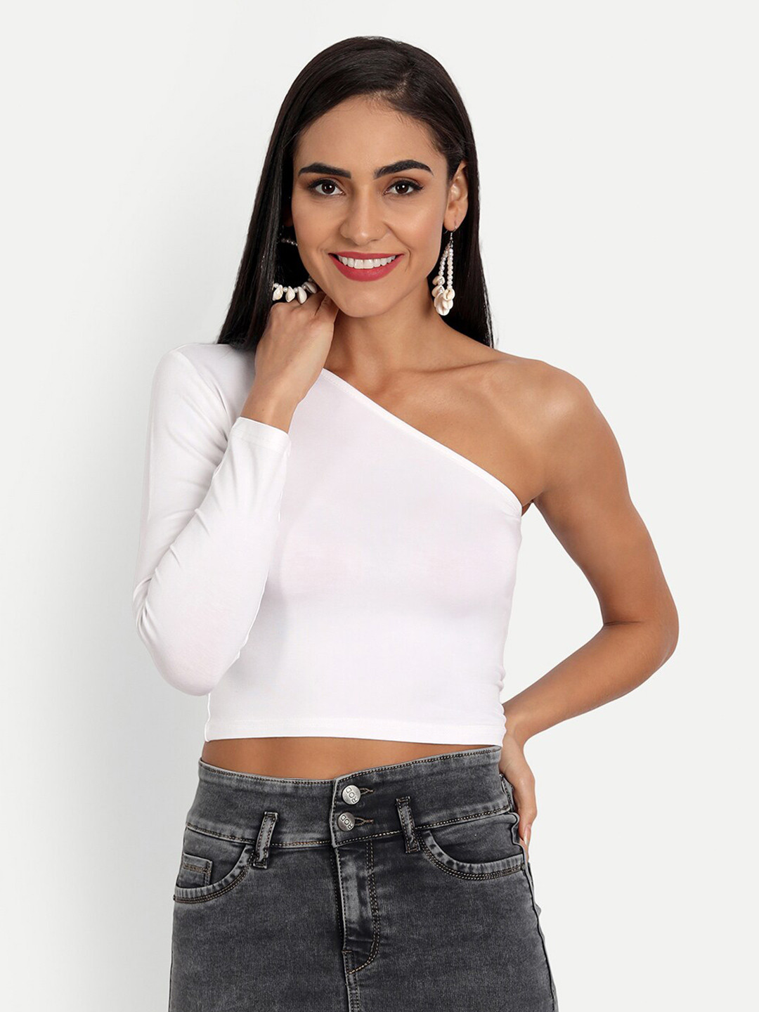 Buy Emprall White One Shoulder Crop Top Tops for Women 18836100 Myntra