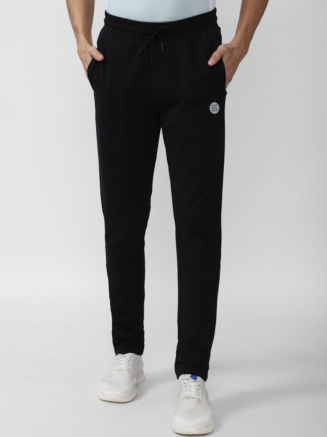 Buy Van Heusen Flex Men Black Solid Logo Printed Yoga Track Pants