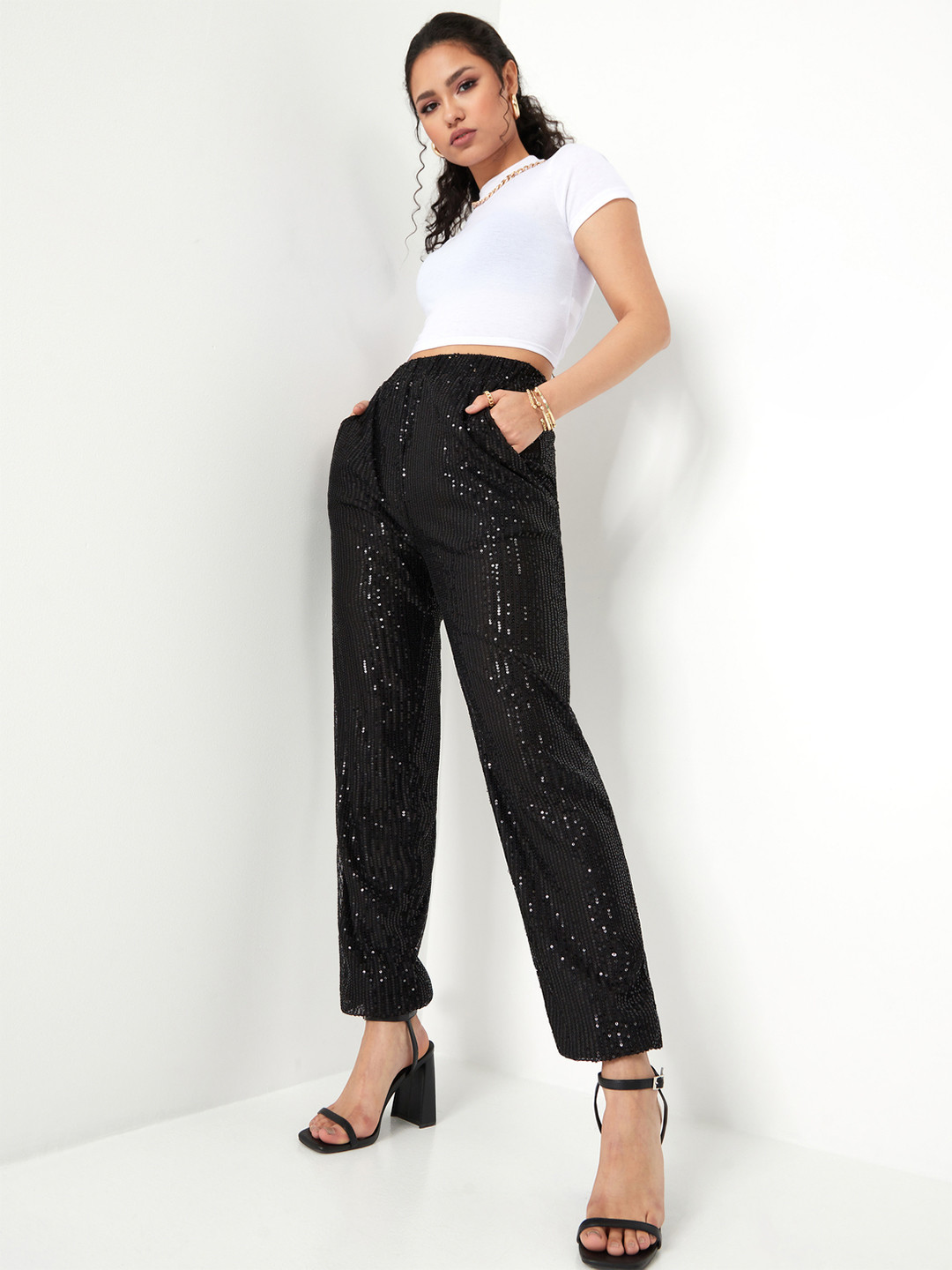 NEW RICH SIDE BUTTON JERSEY PANTS / BLK
