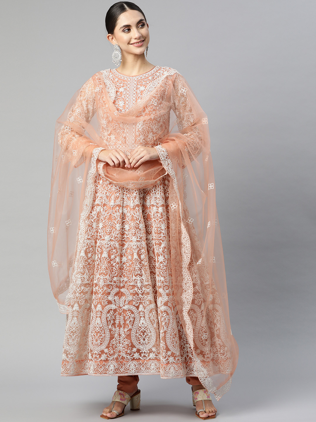 Buy Readiprint Fashions Cream Coloured Embroidered Semi Stitched Dress