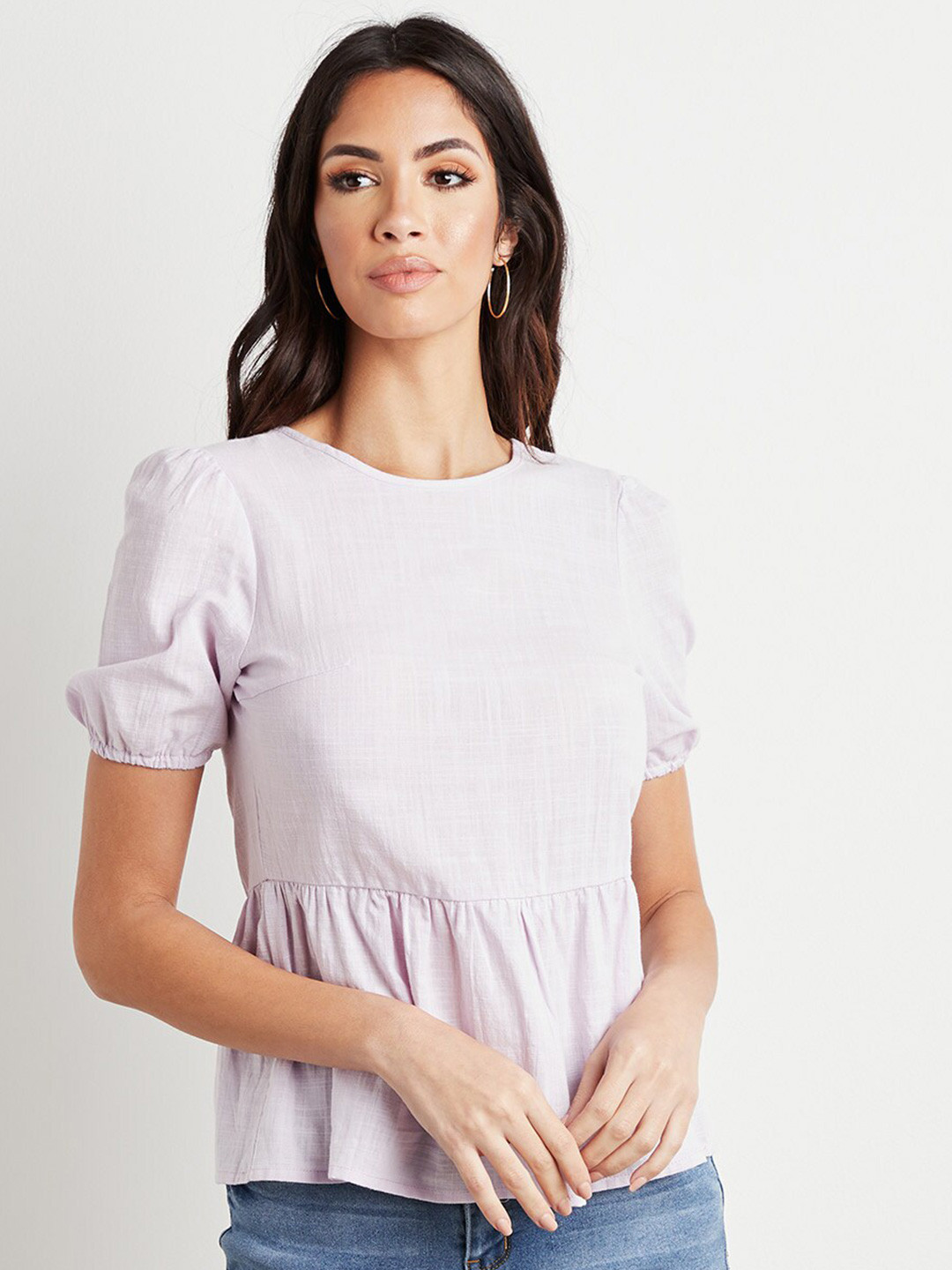 Buy Styli Lavender Lace Up Open Back Peplum Top Tops for Women