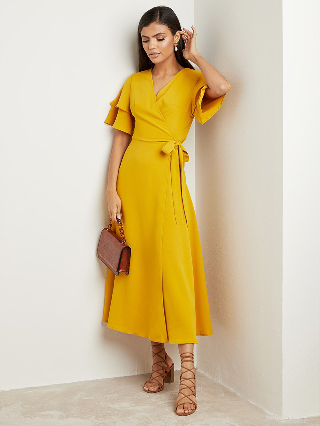 Buy Styli Mustard Yellow Midi Dress Dresses for Women 18840860 Myntra
