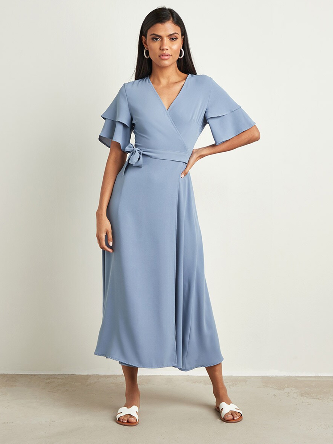 Buy Styli Blue Wrap Around Midi Dress - Dresses for Women 18840880 | Myntra