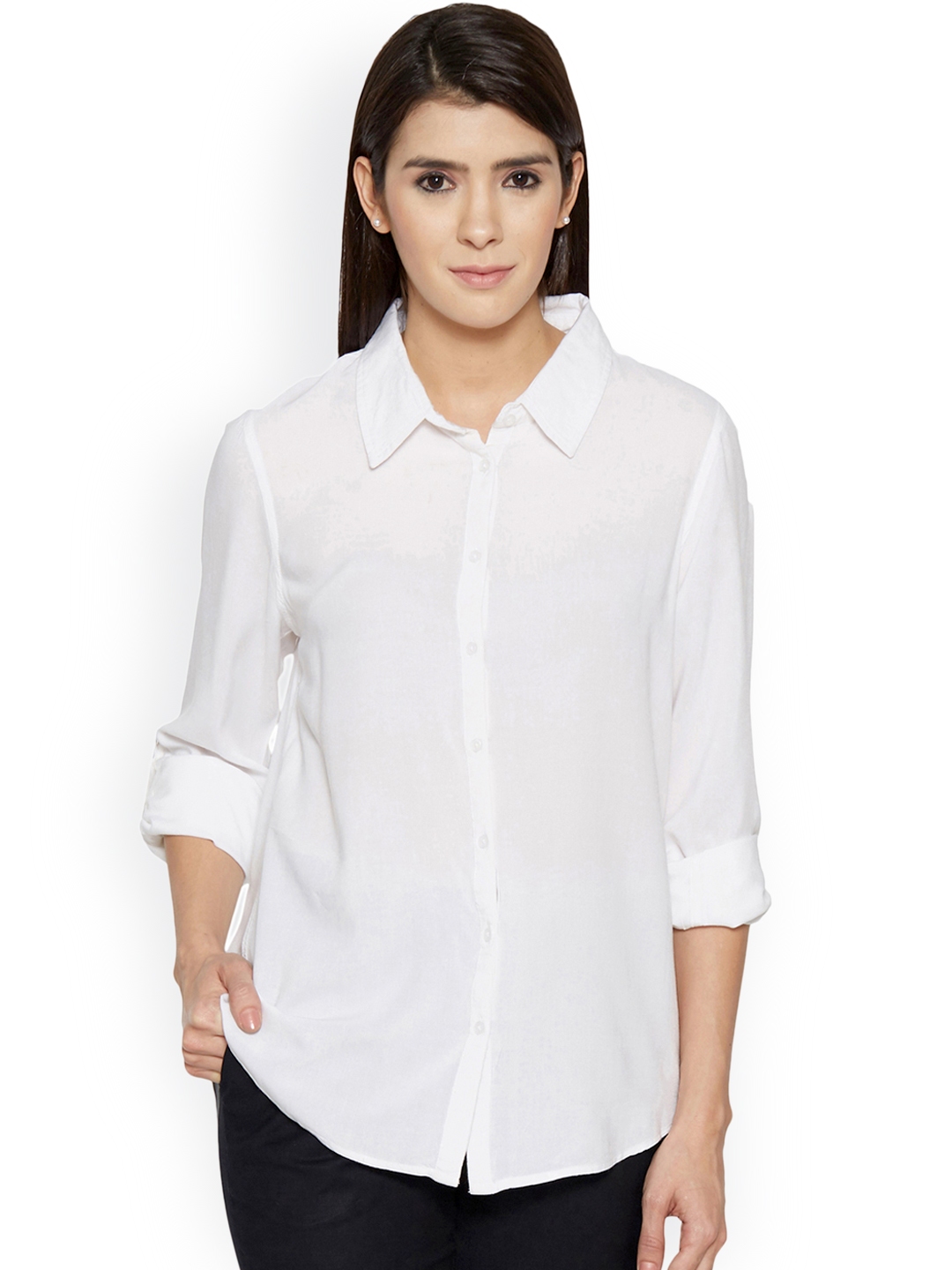 Buy Globus Women Off White Solid Straight Fit Casual Shirt - Shirts for ...