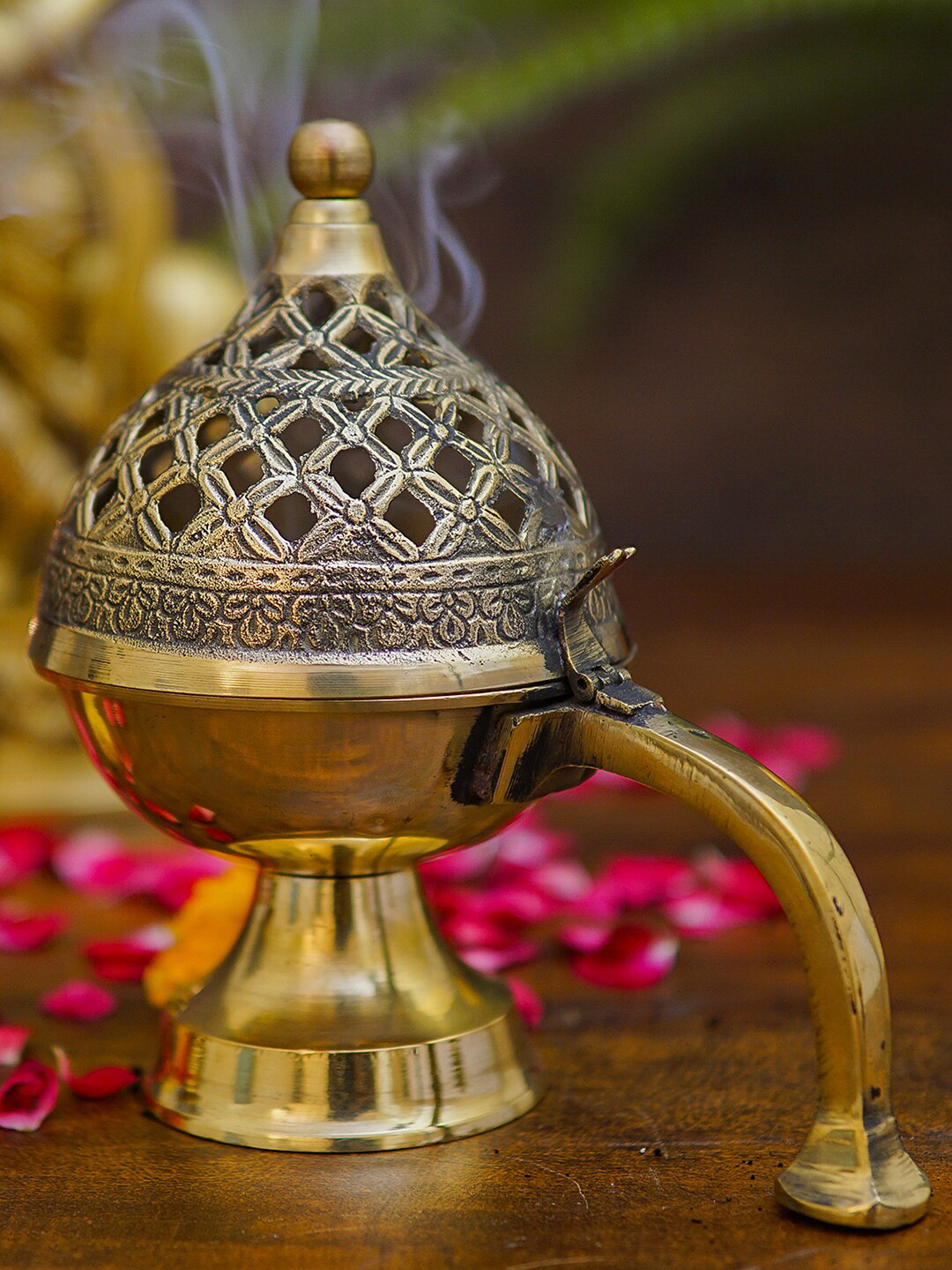 Buy StatueStudio Gold Toned Dhoop Dani Loban With Handle & Incense