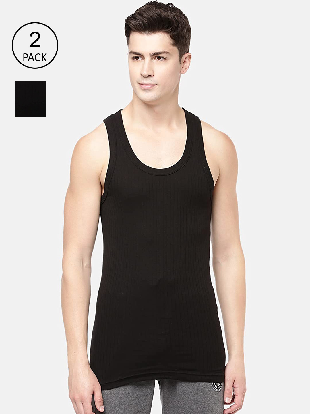 Buy Macroman M Series Men Pack Of 2 Black Solid Pure Cotton Innerwear ...