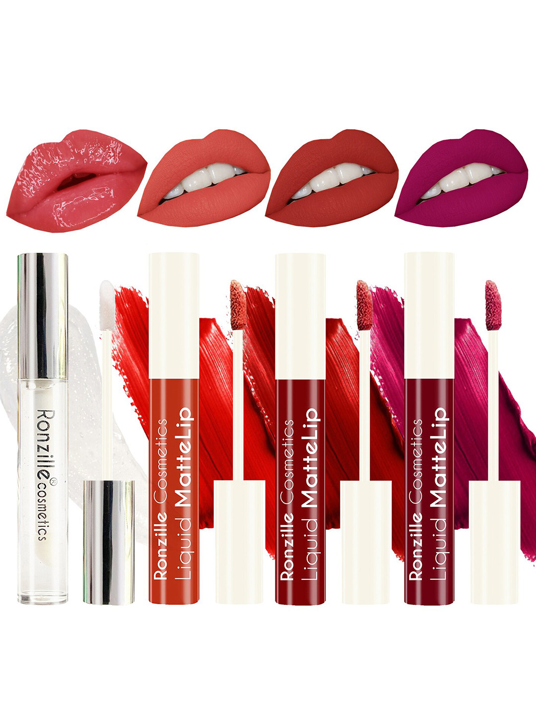 Buy Ronzille Set Of 4 Non Transfer Liquid Matte Lipstick With Lip Gloss
