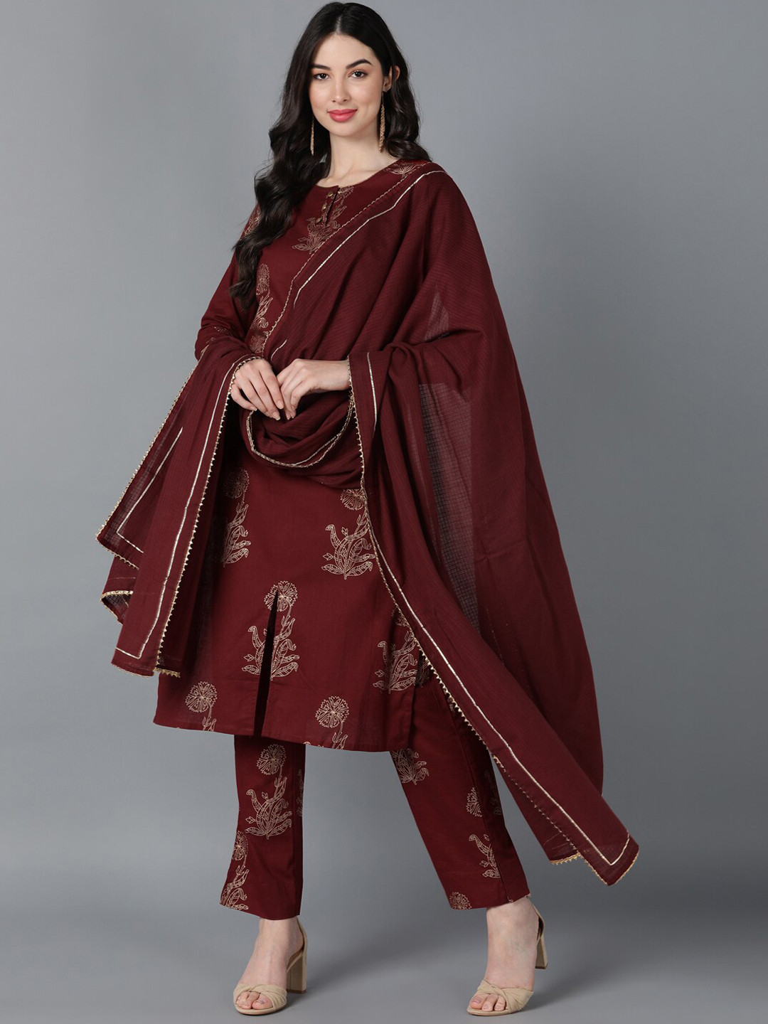 Maroon Floral designer Kurti with Pocket